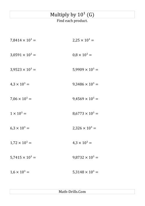 The Multiplying Decimals by 10<sup>1</sup> (G) Math Worksheet