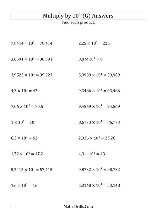 The Multiplying Decimals by 10<sup>1</sup> (G) Math Worksheet Page 2