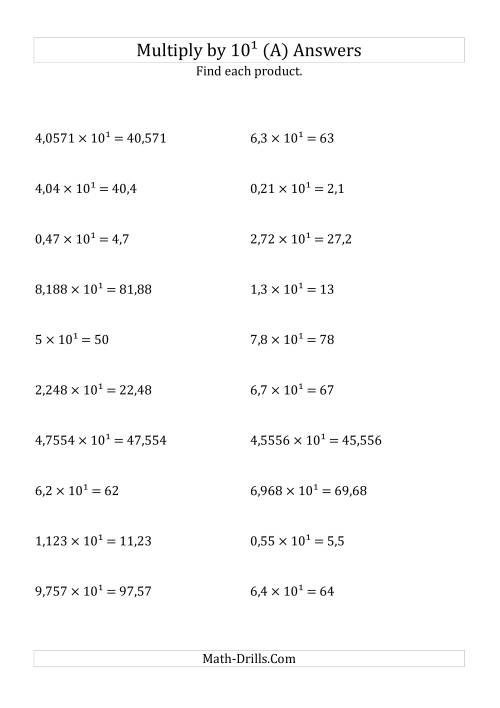 The Multiplying Decimals by 10<sup>1</sup> (All) Math Worksheet Page 2