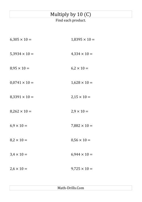 The Multiplying Decimals by 10 (C) Math Worksheet