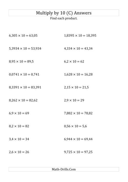 The Multiplying Decimals by 10 (C) Math Worksheet Page 2