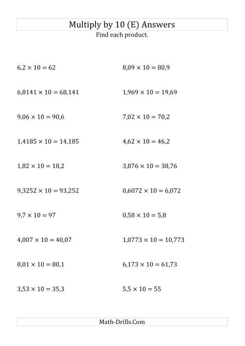 The Multiplying Decimals by 10 (E) Math Worksheet Page 2
