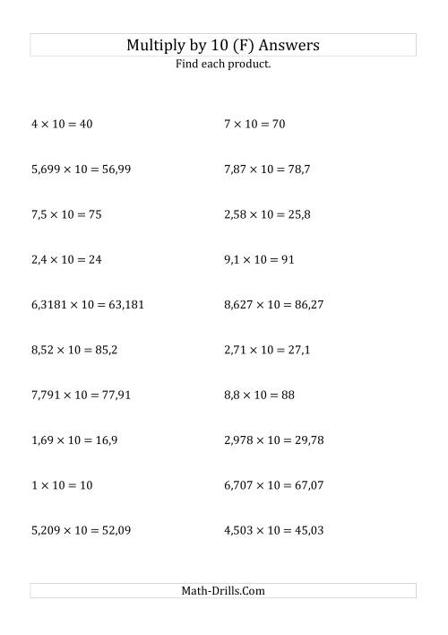 The Multiplying Decimals by 10 (F) Math Worksheet Page 2