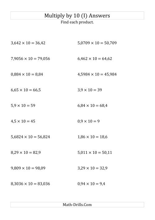 The Multiplying Decimals by 10 (I) Math Worksheet Page 2