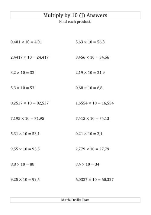 The Multiplying Decimals by 10 (J) Math Worksheet Page 2