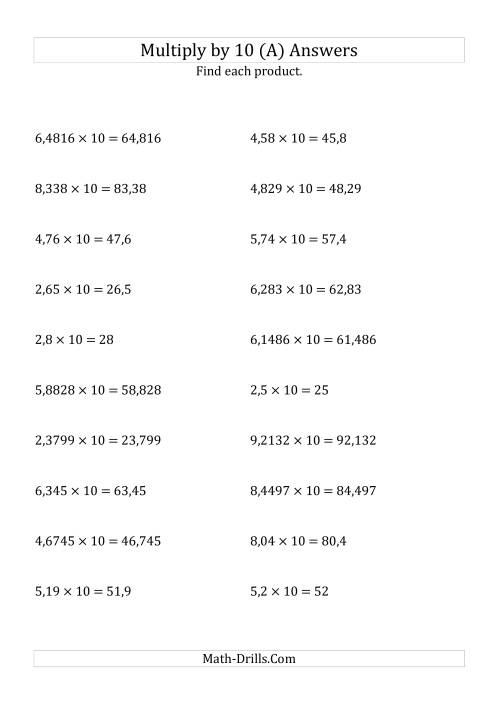 The Multiplying Decimals by 10 (All) Math Worksheet Page 2