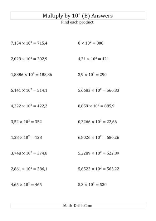 The Multiplying Decimals by 10<sup>2</sup> (B) Math Worksheet Page 2