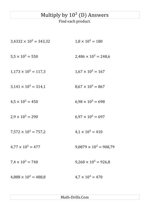 The Multiplying Decimals by 10<sup>2</sup> (D) Math Worksheet Page 2