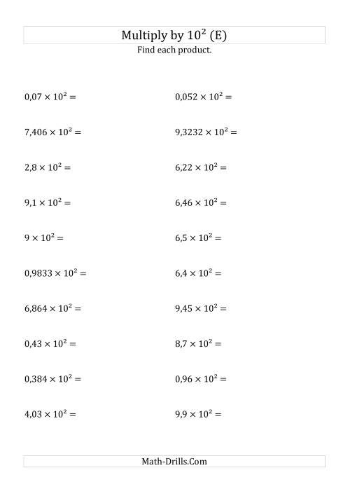The Multiplying Decimals by 10<sup>2</sup> (E) Math Worksheet