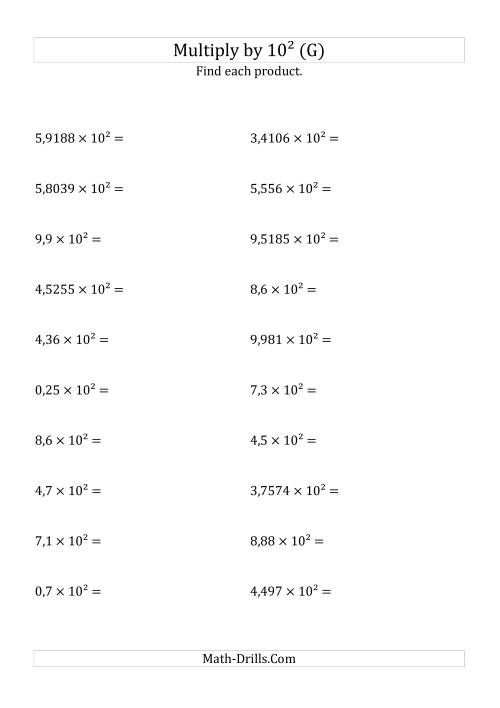The Multiplying Decimals by 10<sup>2</sup> (G) Math Worksheet