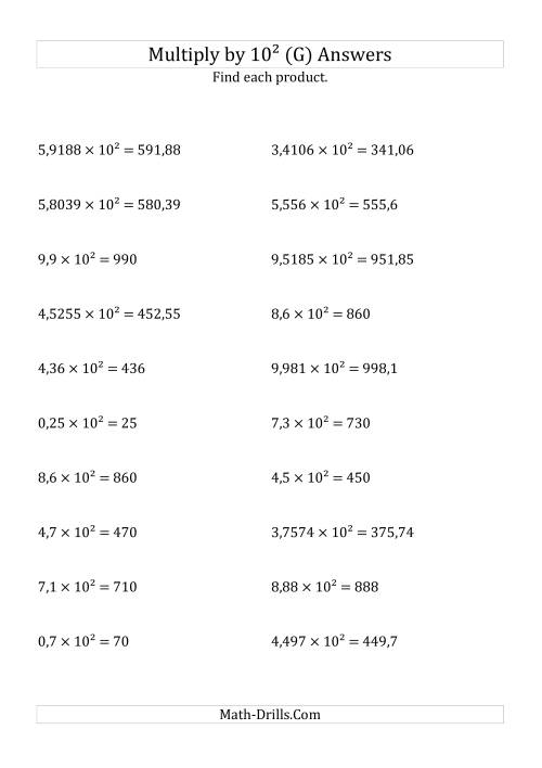 The Multiplying Decimals by 10<sup>2</sup> (G) Math Worksheet Page 2