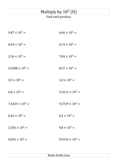 The Multiplying Decimals by 10<sup>2</sup> (H) Math Worksheet