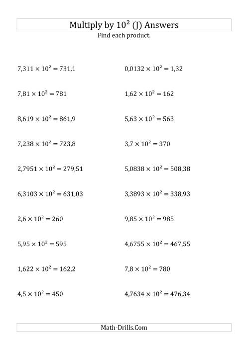 The Multiplying Decimals by 10<sup>2</sup> (J) Math Worksheet Page 2