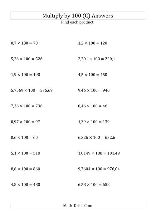 The Multiplying Decimals by 100 (C) Math Worksheet Page 2