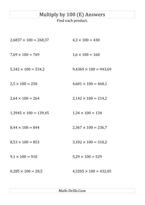 The Multiplying Decimals by 100 (E) Math Worksheet Page 2