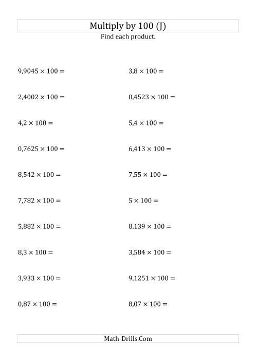 The Multiplying Decimals by 100 (J) Math Worksheet