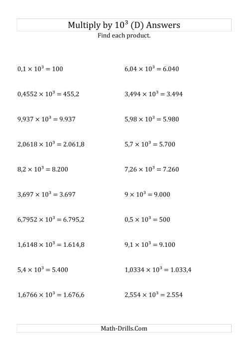 The Multiplying Decimals by 10<sup>3</sup> (D) Math Worksheet Page 2