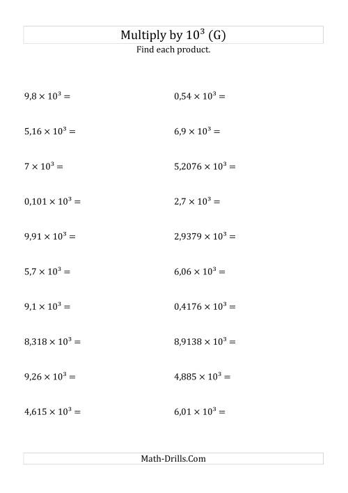 The Multiplying Decimals by 10<sup>3</sup> (G) Math Worksheet