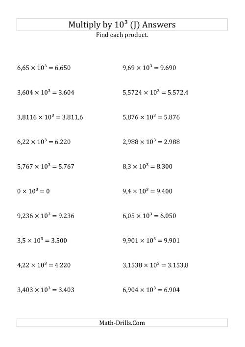 The Multiplying Decimals by 10<sup>3</sup> (J) Math Worksheet Page 2