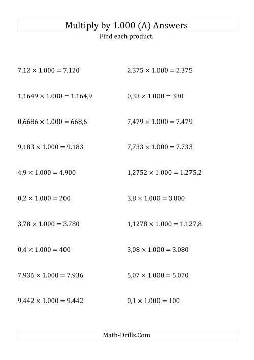The Multiplying Decimals by 1.000 (A) Math Worksheet Page 2