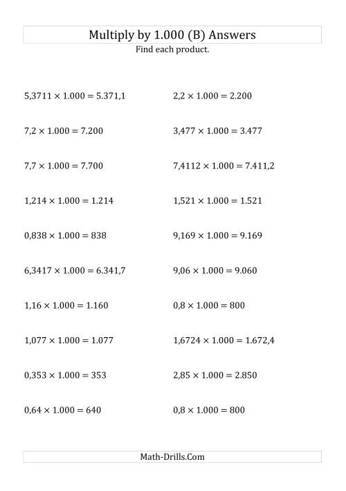 The Multiplying Decimals by 1.000 (B) Math Worksheet Page 2