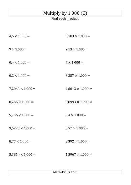 The Multiplying Decimals by 1.000 (C) Math Worksheet