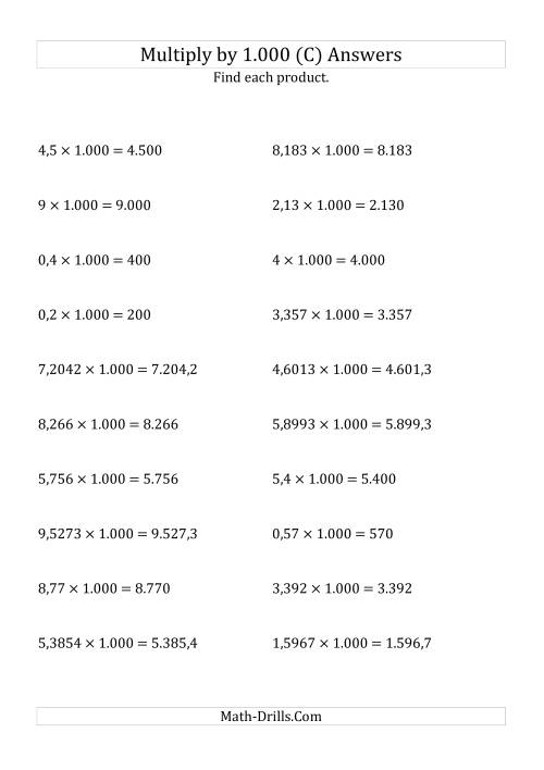 The Multiplying Decimals by 1.000 (C) Math Worksheet Page 2
