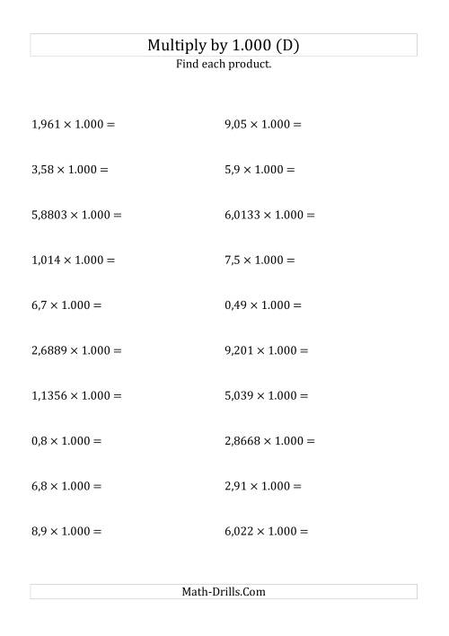The Multiplying Decimals by 1.000 (D) Math Worksheet