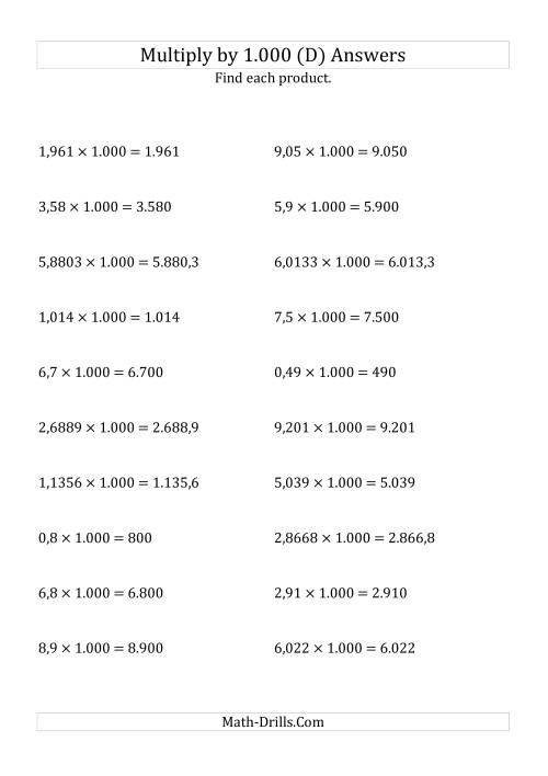 The Multiplying Decimals by 1.000 (D) Math Worksheet Page 2