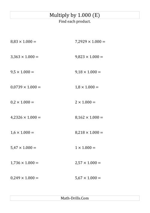 The Multiplying Decimals by 1.000 (E) Math Worksheet