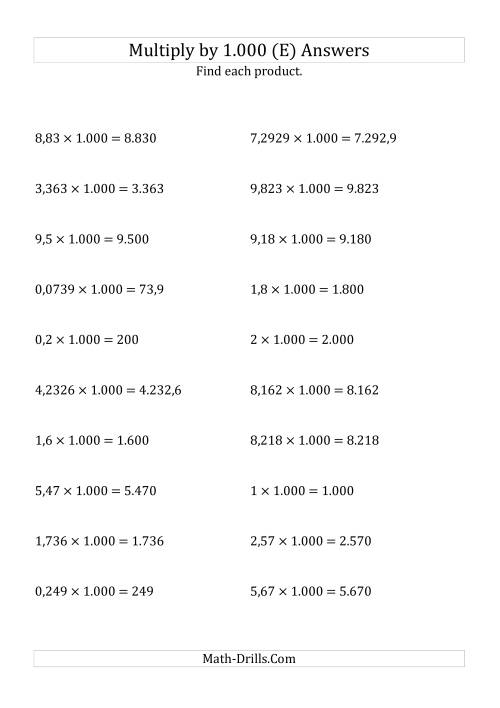 The Multiplying Decimals by 1.000 (E) Math Worksheet Page 2