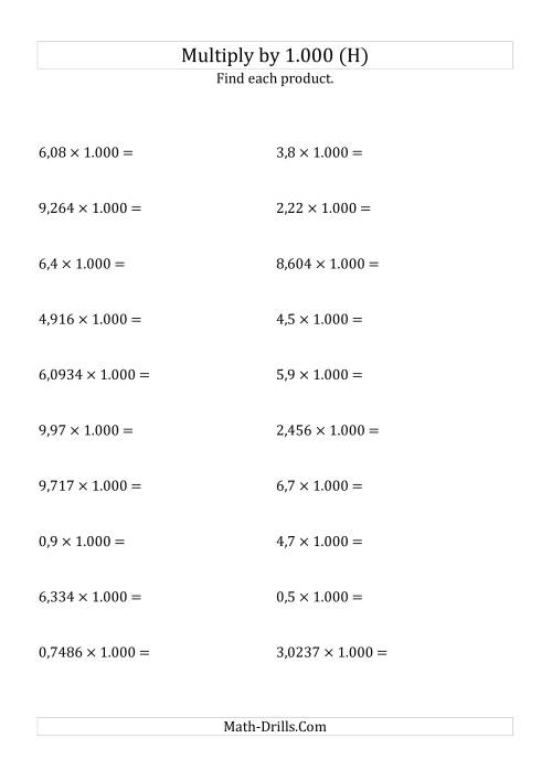 The Multiplying Decimals by 1.000 (H) Math Worksheet