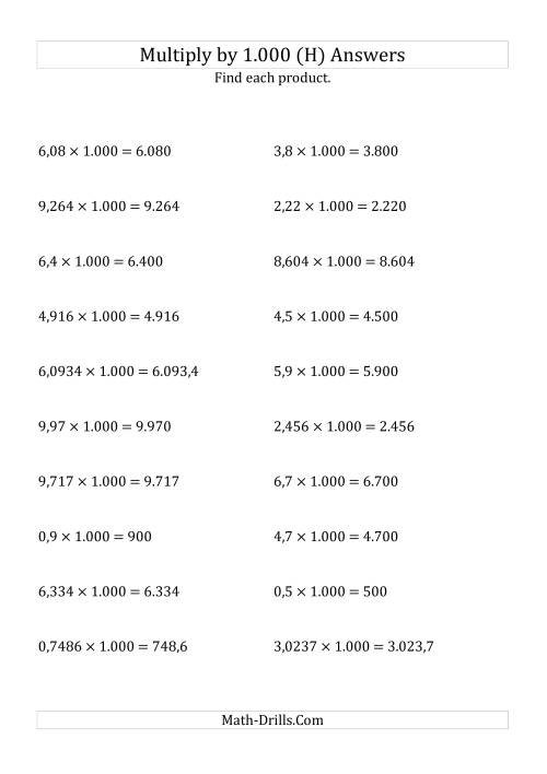 The Multiplying Decimals by 1.000 (H) Math Worksheet Page 2