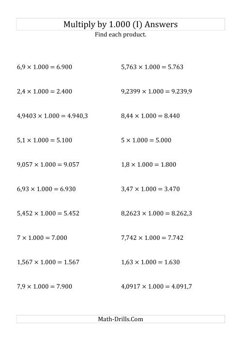 The Multiplying Decimals by 1.000 (I) Math Worksheet Page 2