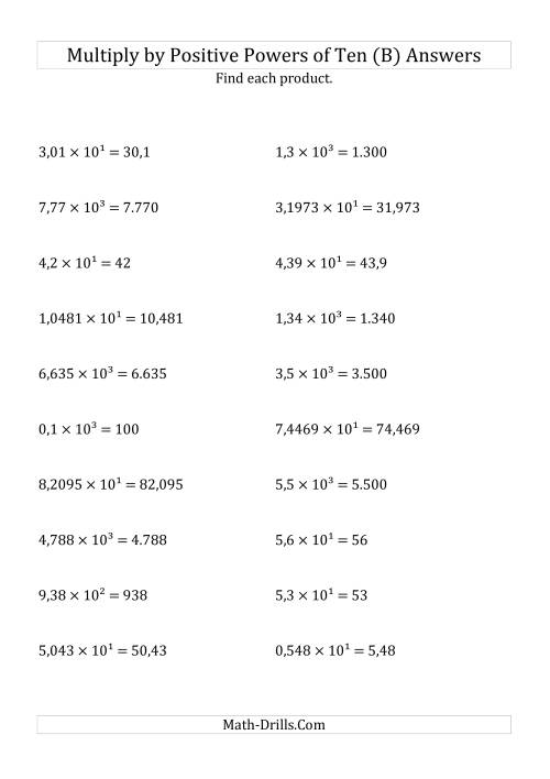 The Multiplying Decimals by Positive Powers of Ten (Exponent Form) (B) Math Worksheet Page 2