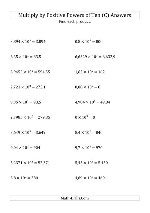 The Multiplying Decimals by Positive Powers of Ten (Exponent Form) (C) Math Worksheet Page 2