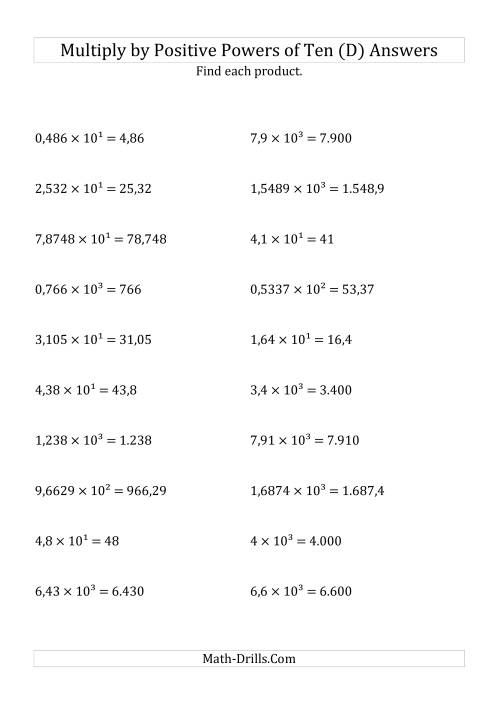 The Multiplying Decimals by Positive Powers of Ten (Exponent Form) (D) Math Worksheet Page 2