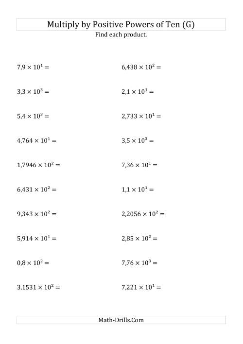 The Multiplying Decimals by Positive Powers of Ten (Exponent Form) (G) Math Worksheet
