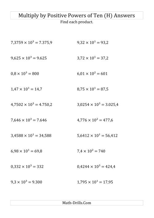 The Multiplying Decimals by Positive Powers of Ten (Exponent Form) (H) Math Worksheet Page 2