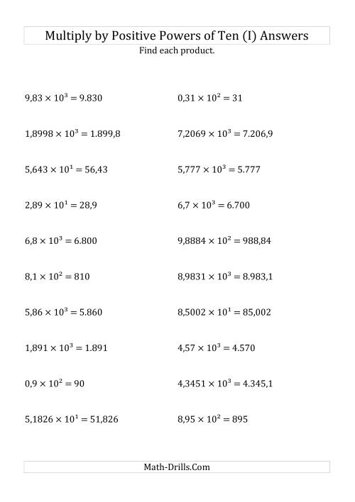The Multiplying Decimals by Positive Powers of Ten (Exponent Form) (I) Math Worksheet Page 2