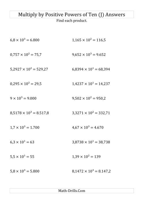 The Multiplying Decimals by Positive Powers of Ten (Exponent Form) (J) Math Worksheet Page 2