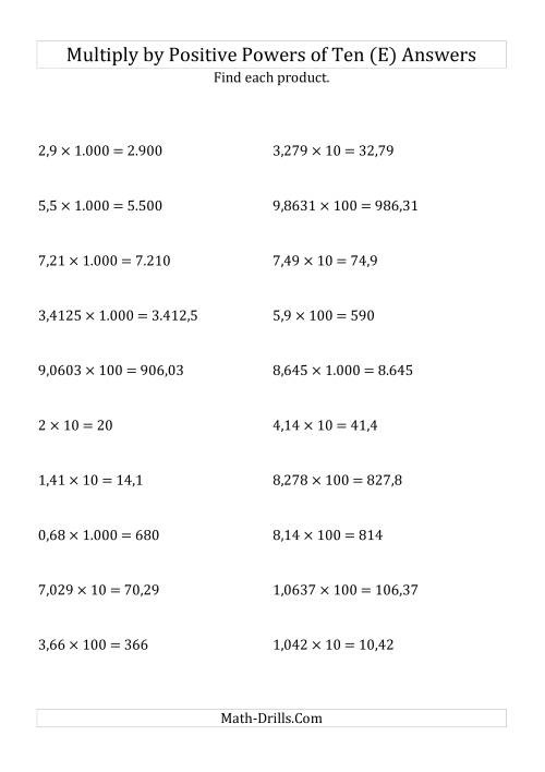 The Multiplying Decimals by Positive Powers of Ten (Standard Form) (E) Math Worksheet Page 2