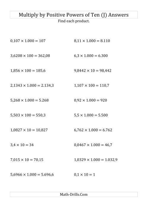 The Multiplying Decimals by Positive Powers of Ten (Standard Form) (J) Math Worksheet Page 2