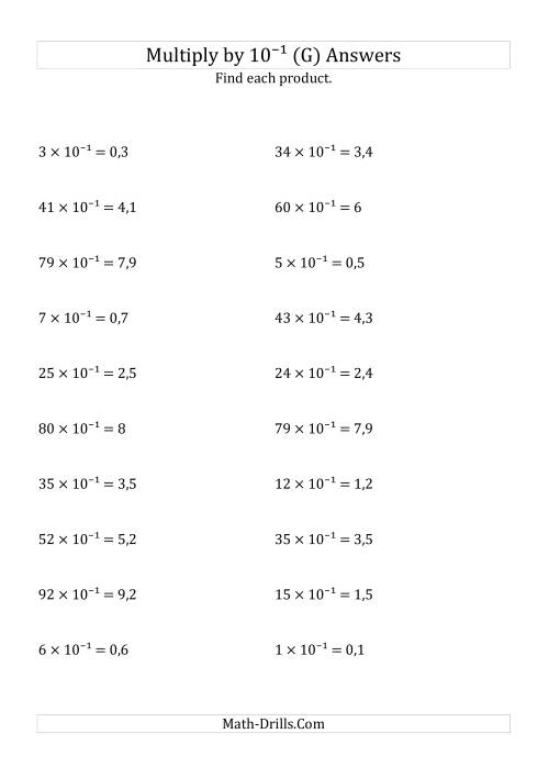 The Multiplying Whole Numbers by 10<sup>-1</sup> (G) Math Worksheet Page 2