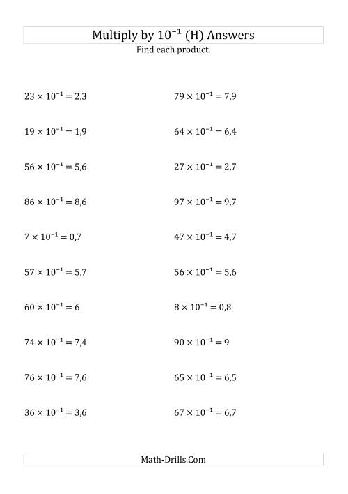The Multiplying Whole Numbers by 10<sup>-1</sup> (H) Math Worksheet Page 2