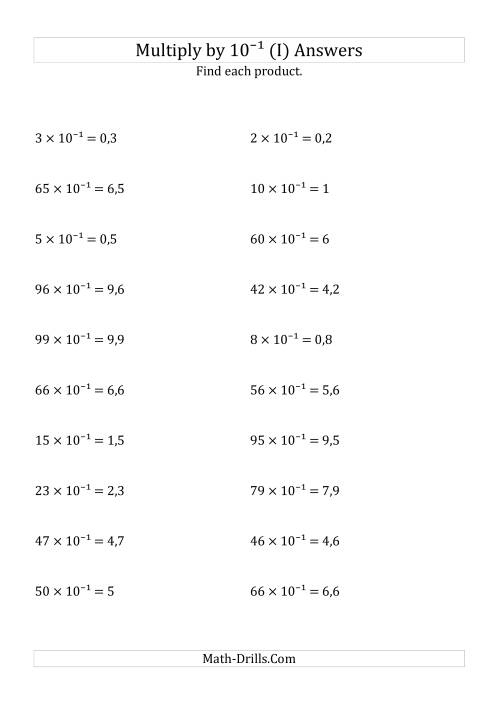 The Multiplying Whole Numbers by 10<sup>-1</sup> (I) Math Worksheet Page 2