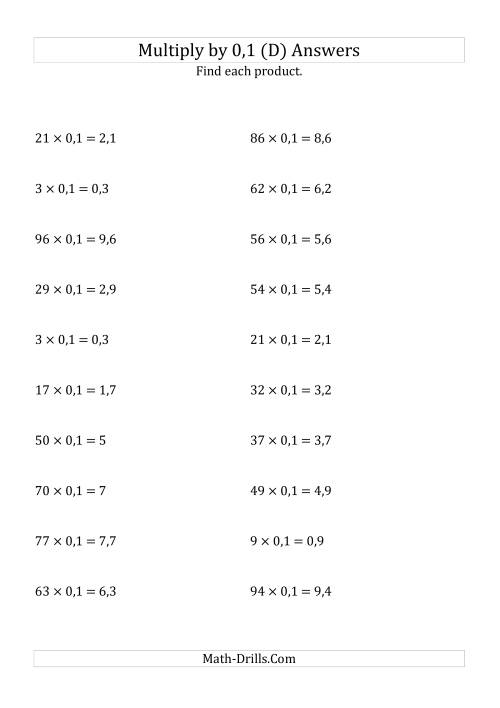 The Multiplying Whole Numbers by 0,1 (D) Math Worksheet Page 2