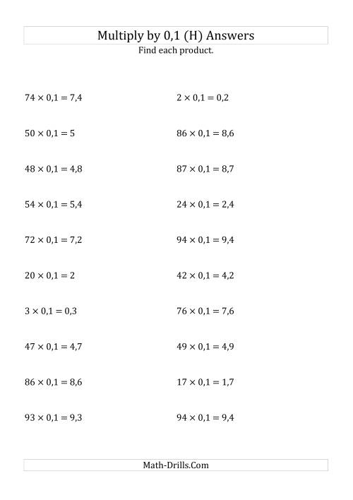 The Multiplying Whole Numbers by 0,1 (H) Math Worksheet Page 2