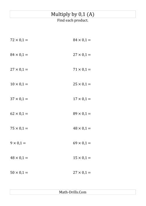The Multiplying Whole Numbers by 0,1 (All) Math Worksheet