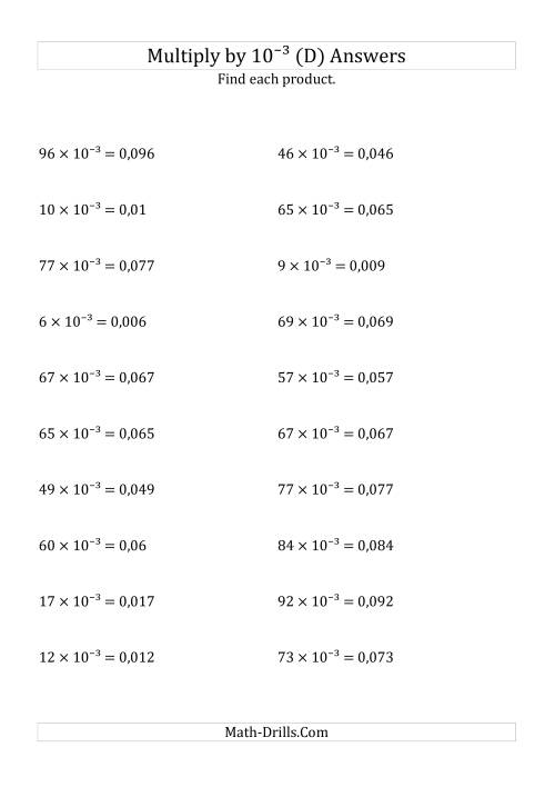 The Multiplying Whole Numbers by 10<sup>-3</sup> (D) Math Worksheet Page 2
